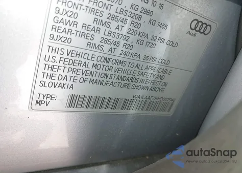 2017 Audi Q7 3.0T Premium z USA, uszkodzony, nr VIN WA1LAAF79HD002946